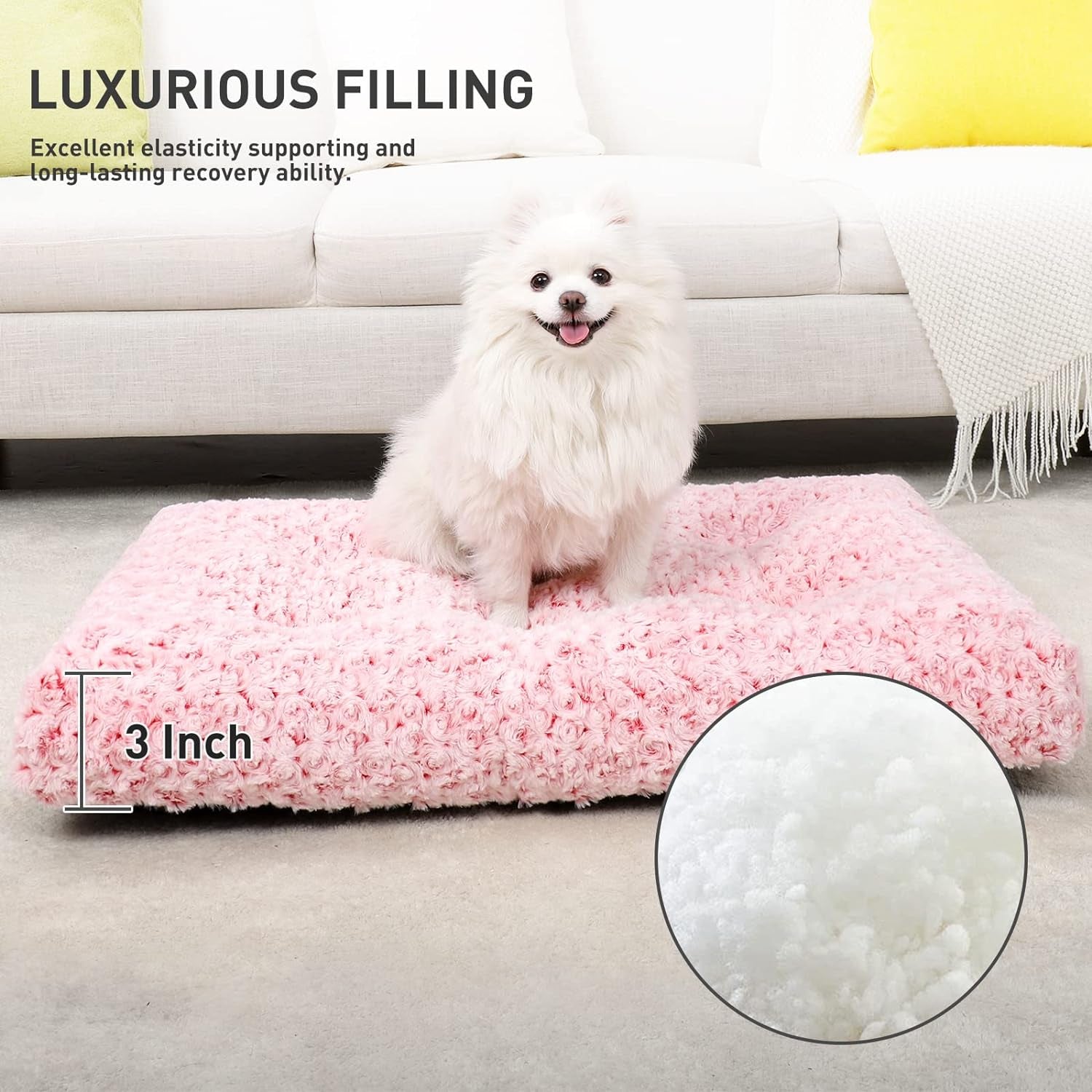 Washable Dog Bed Deluxe Plush Dog Crate Beds Fulffy Comfy Kennel Pad Anti-Slip Pet Sleeping Mat for Large, Jumbo, Medium, Small Dogs Breeds, 29" X 21", Pink