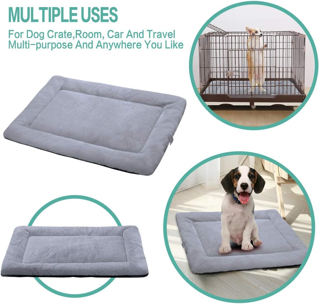 Super Soft Dog Crate Bed Blanket-Fluffy Pet Bed All Season-Machine Wash & Dryer Friendly-Anti-Slip Pet Beds（Not for Chewer（ Grey，48In）