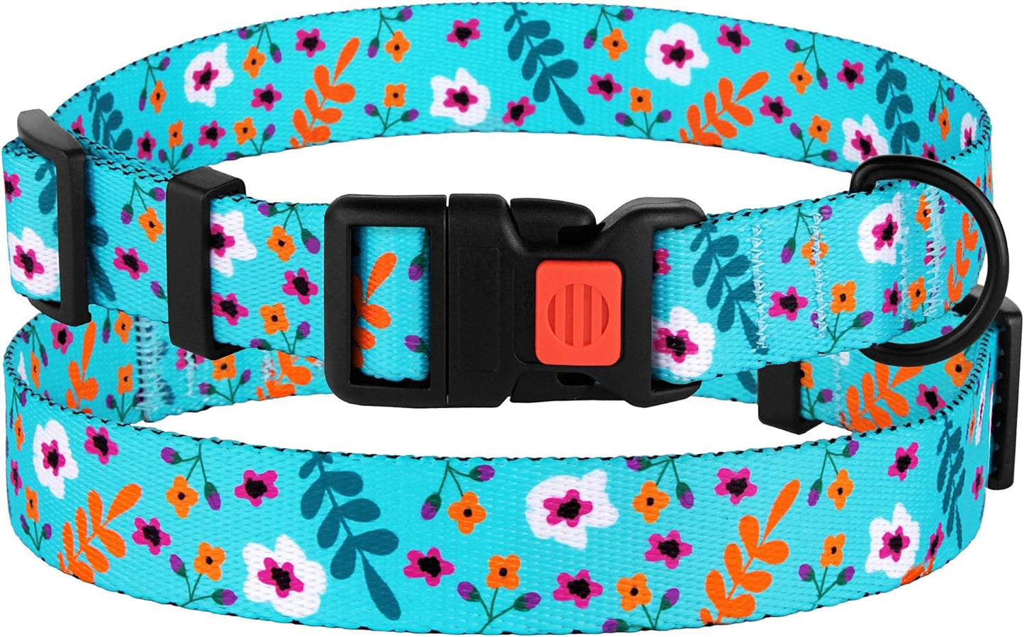 Floral Dog Collar Nylon Pattern Flower Print Adjustable Pet Collars for Dogs Small Medium Large Puppy (Neck Fit 10"-13", Aquamarine)