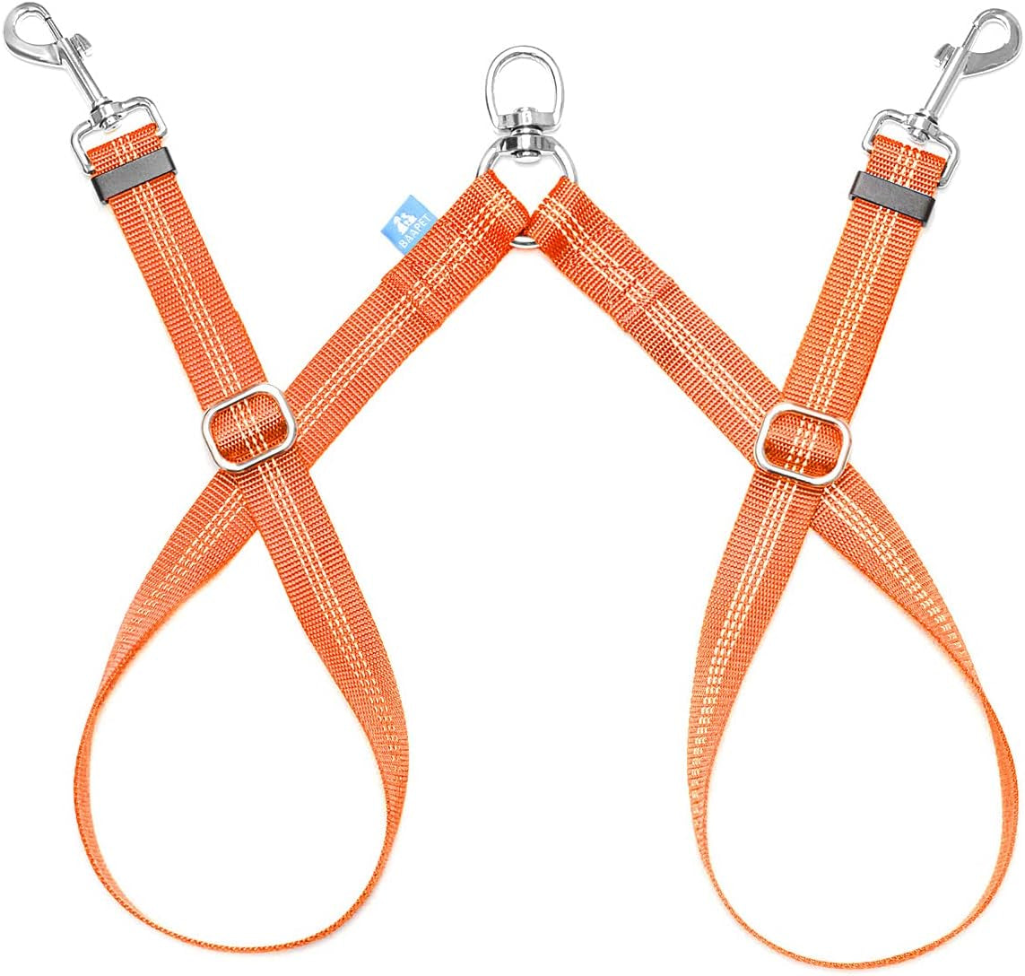 Double Dog Leash Splitter, Tangle Free Dual Dog Leash Coupler, Two Dog Walking and Training Extension for Small Medium or Large Dogs (1.0'' X 20~32 Inch, Orange)