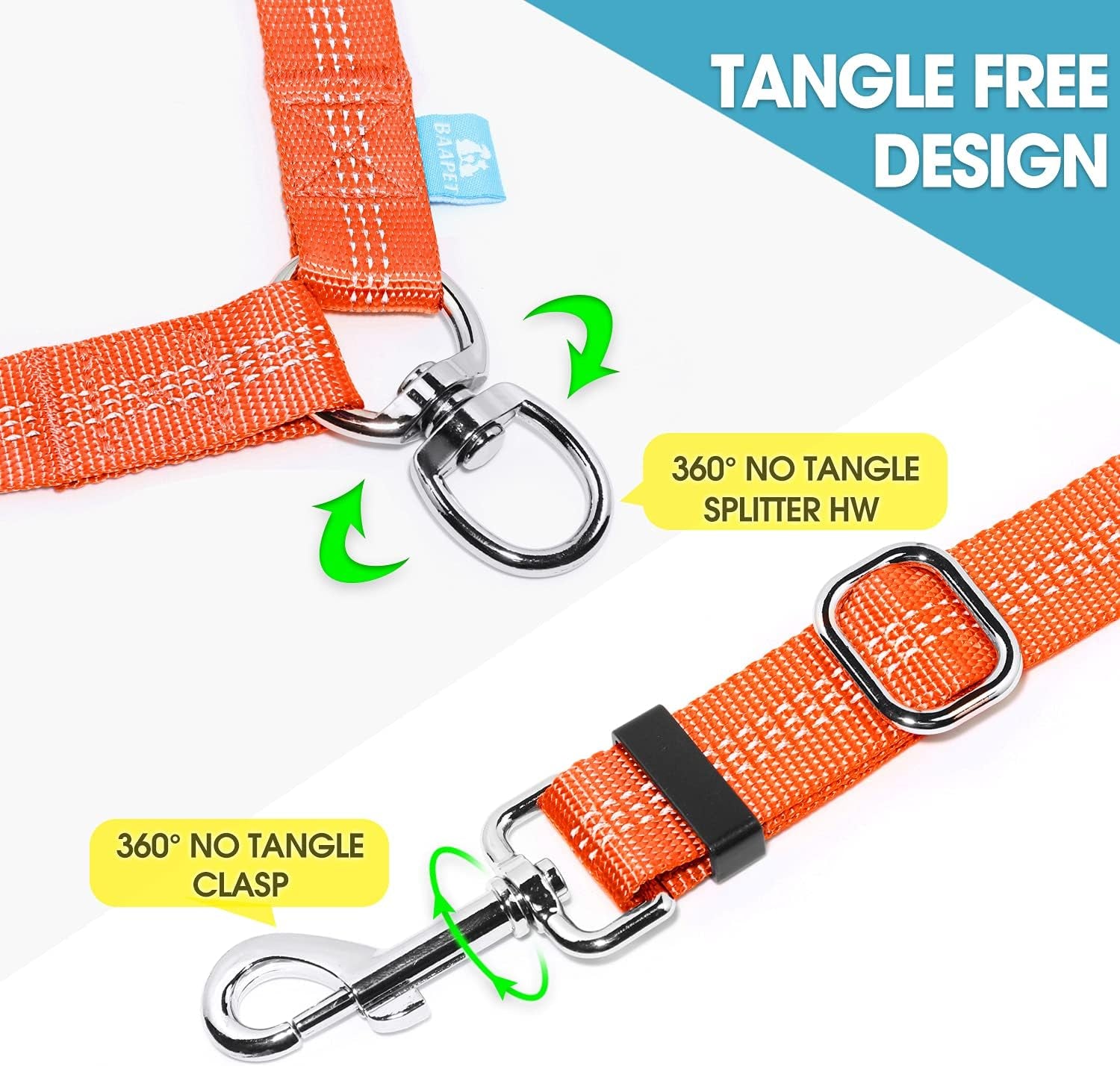 Double Dog Leash Splitter, Tangle Free Dual Dog Leash Coupler, Two Dog Walking and Training Extension for Small Medium or Large Dogs (1.0'' X 20~32 Inch, Orange)