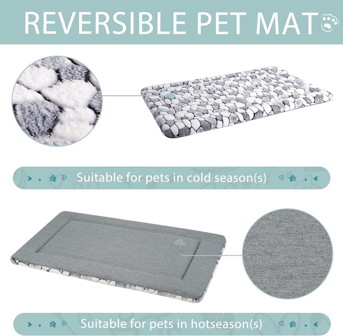 Dog Crate Pad Bed Mat Reversible (Cool & Warm), Soft Pet Sleeping Mat Dog Bed for Crate Suitable for Small to Xx-Large Dogs and Cats, Machine Washable Crate Beds, Grey Stone Pattern