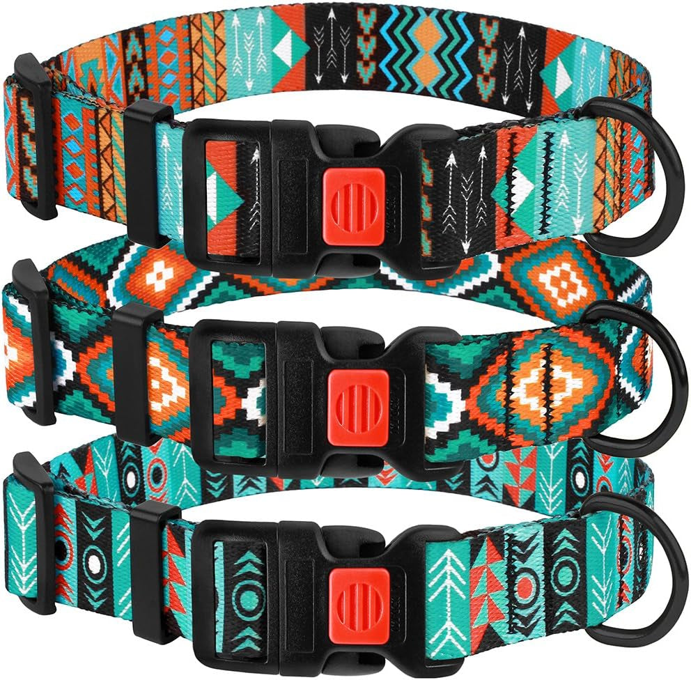 Dog Collar for Small Medium Large Dogs or Puppies, Cute Unique Design with a Quick Release Buckle, Tribal Ethnic Aztec Pattern, Adjustable Soft Nylon (Tribal, Neck Fit 10"-13")