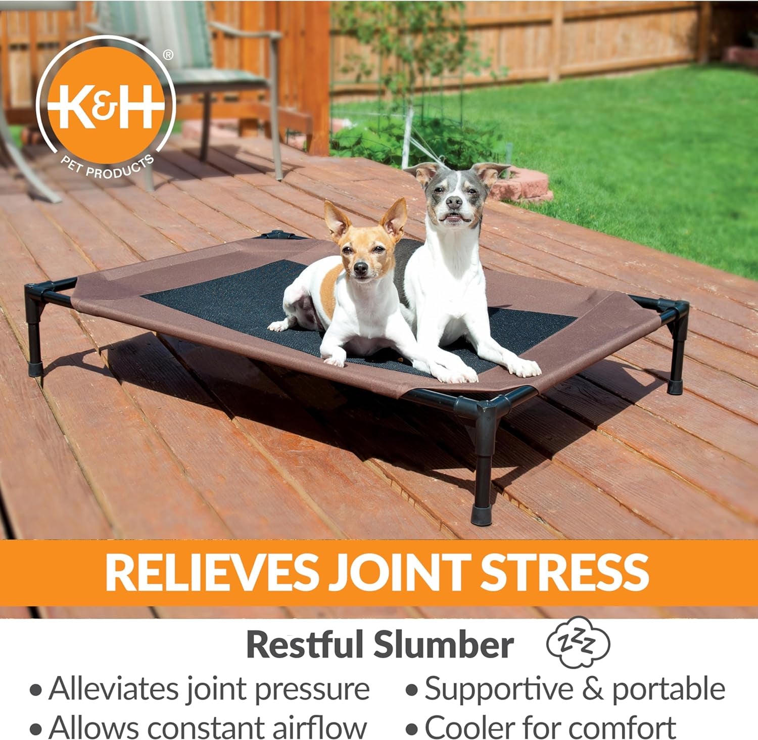 Cooling Elevated Dog Bed Outdoor Raised with Washable Breathable Mesh, Cot No-Slip Rubber Feet, Portable Indoor Bed, Large Chocolate/Black Mesh
