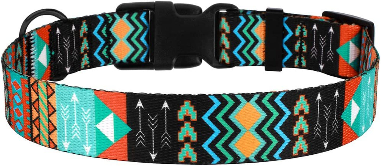 Dog Collar for Small Medium Large Dogs or Puppies, Cute Unique Design with a Quick Release Buckle, Tribal Ethnic Aztec Pattern, Adjustable Soft Nylon (Tribal, Neck Fit 10"-13")