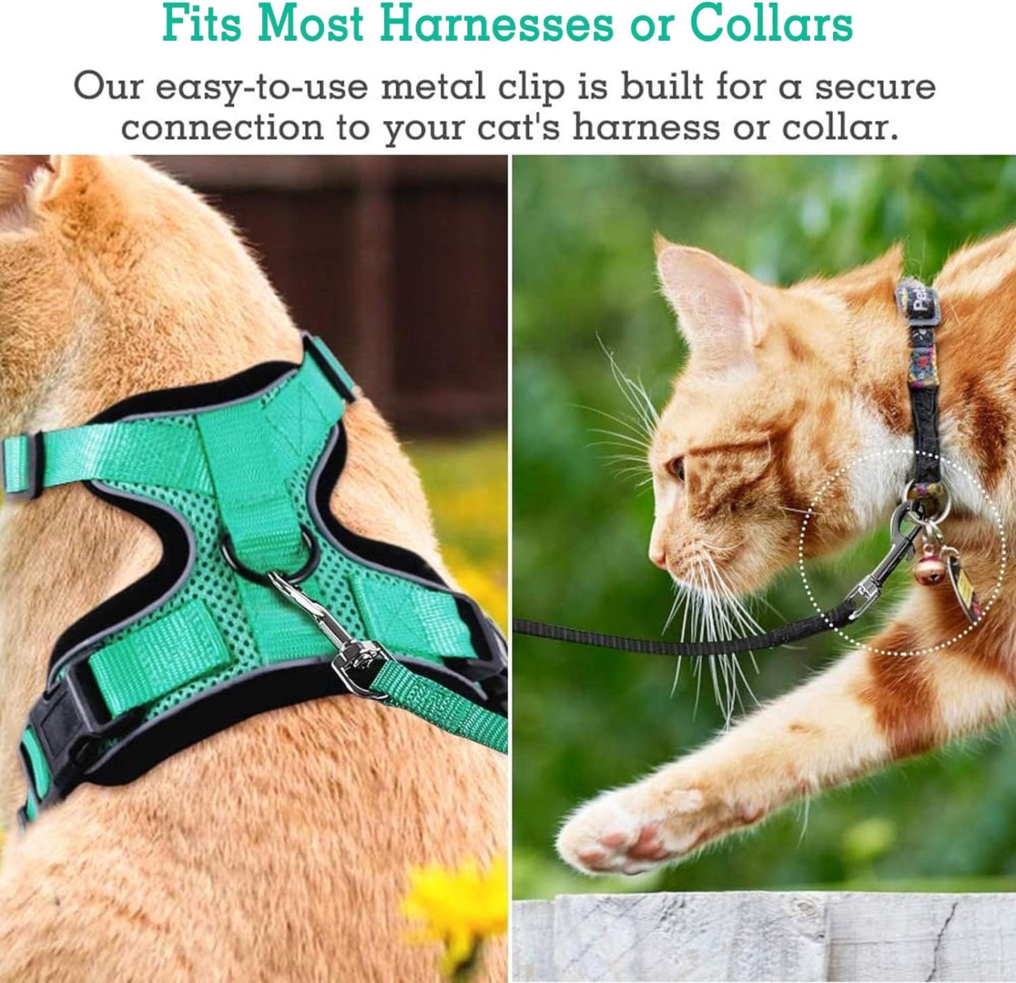 2 Pack Cat Leashes - Long Nylon Pet Leash, Escape Proof Durable Walking Leads, Easy Control outside Cat Leash with 360 Degree Swivel Clip for Kittens Puppies Rabbits Small Animals