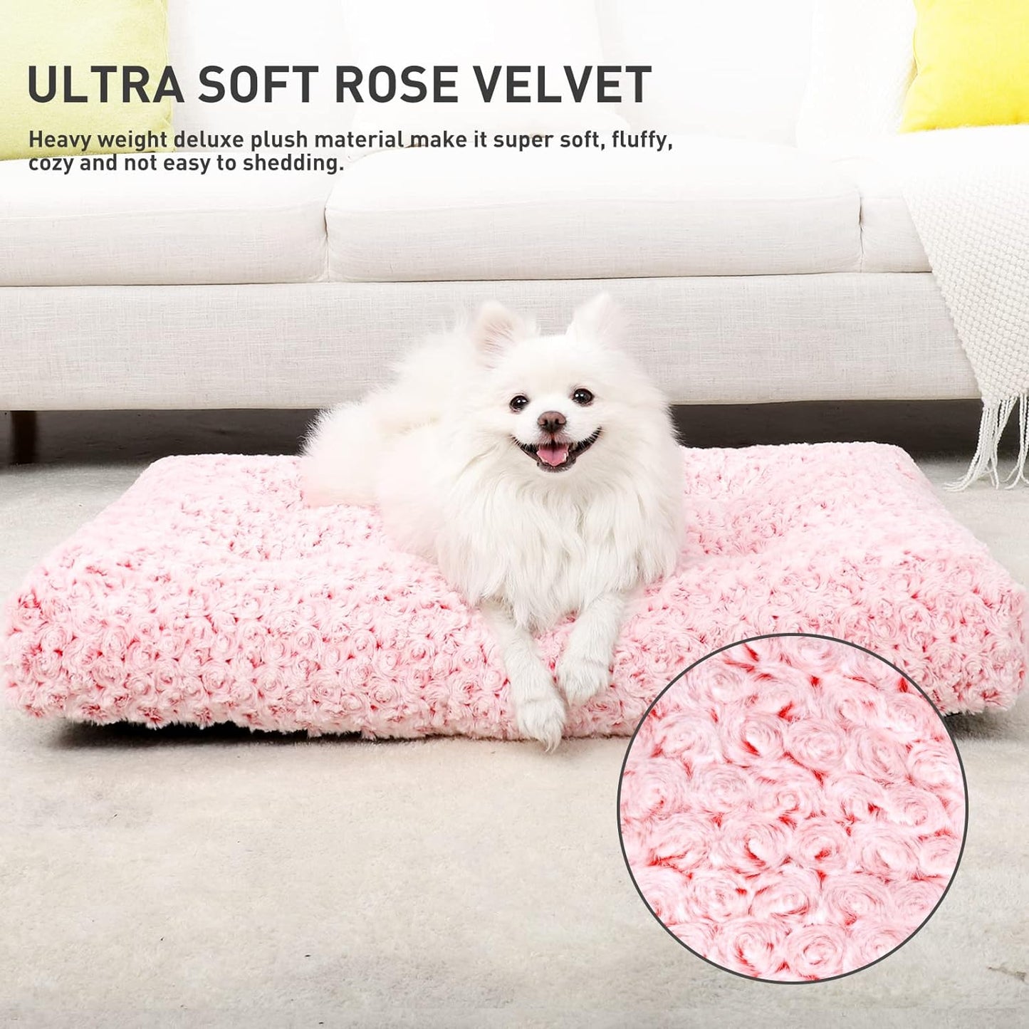 Washable Dog Bed Deluxe Plush Dog Crate Beds Fulffy Comfy Kennel Pad Anti-Slip Pet Sleeping Mat for Large, Jumbo, Medium, Small Dogs Breeds, 29" X 21", Pink