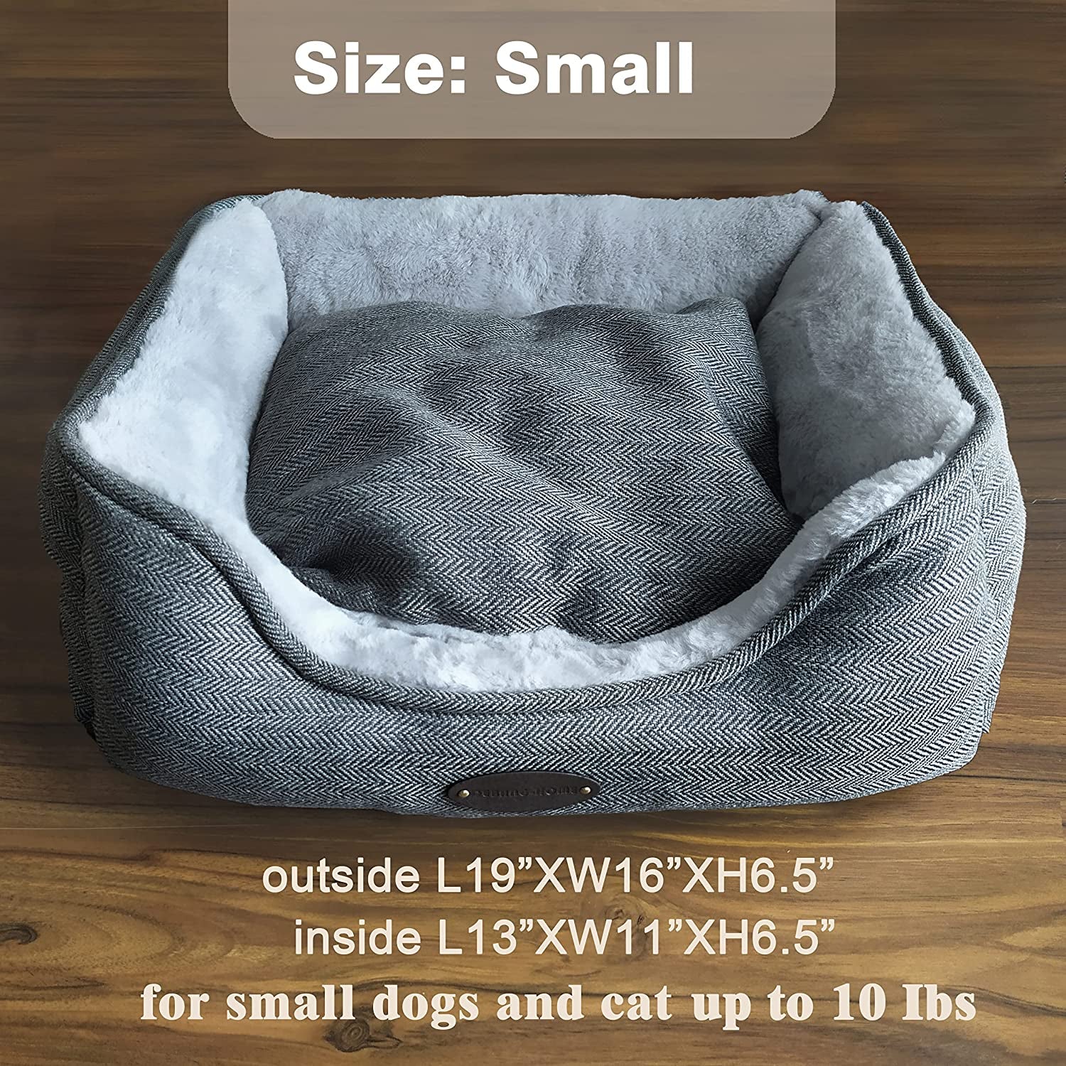 Dog Bed for Small Dogs,Calming Dog Beds,Cat Bed,Anxiety Comfy Durable Pet Beds with Reversible&Washable Cushion,Square Dog Bed in Grey Color