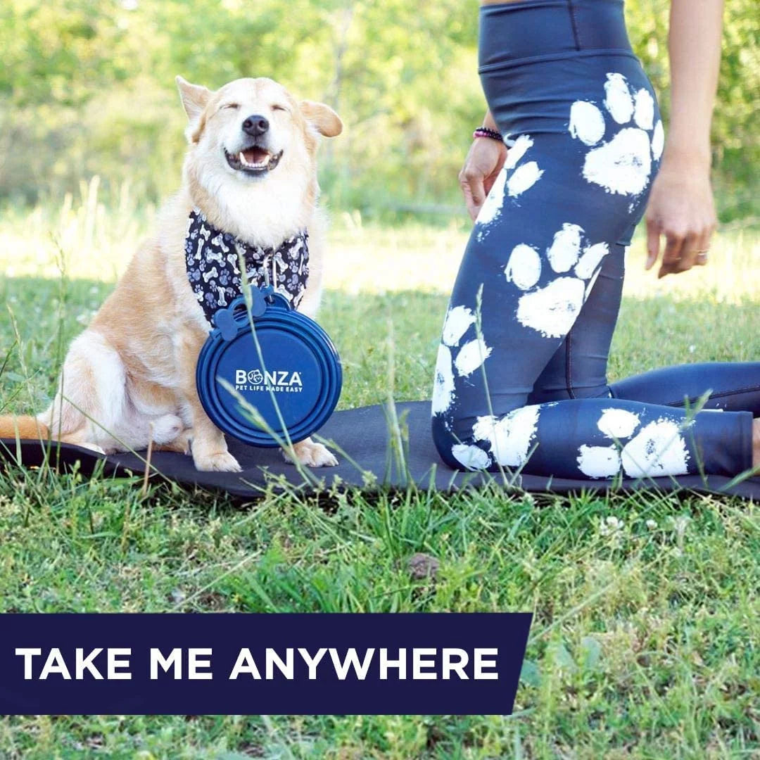 | Collapsible Silicone Dog Bowl | Portable Dog Water Bowl and Food Bowls Station for Puppy, Small, Medium or Large Dogs | Lightweight, Sturdy, Leak Proof, Food Safe | Large, Blue