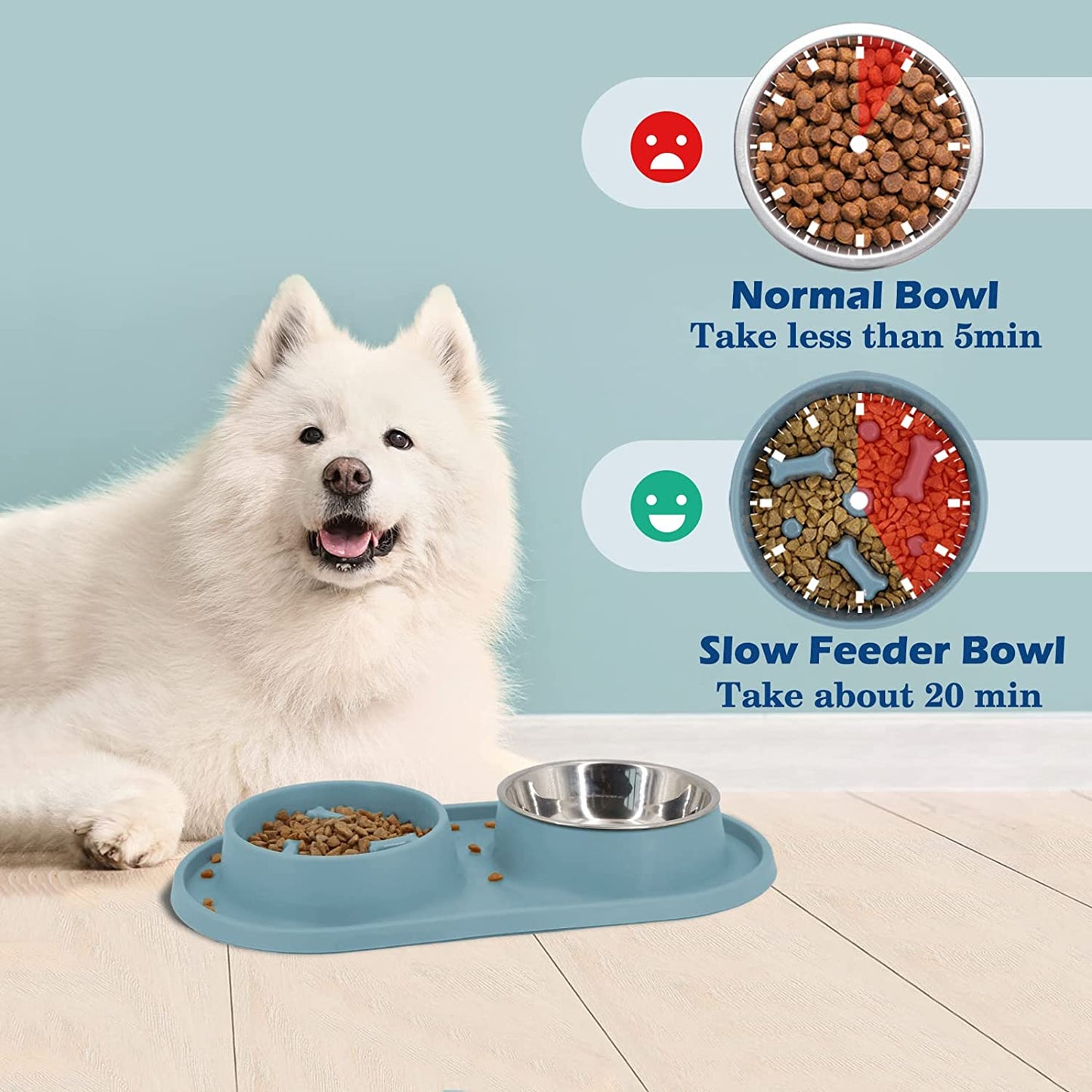 Dog Slow Feeder Bowl, 5-In-1 Dog Food Bowl with a Free Portable Dog Bow, Anti-Overflow Dog Bowl Set to Slow down Eating, Anti-Gulping Pet Bowl Stop Bloat, Foldable Maze Dog Bowl for Medium Small Dogs